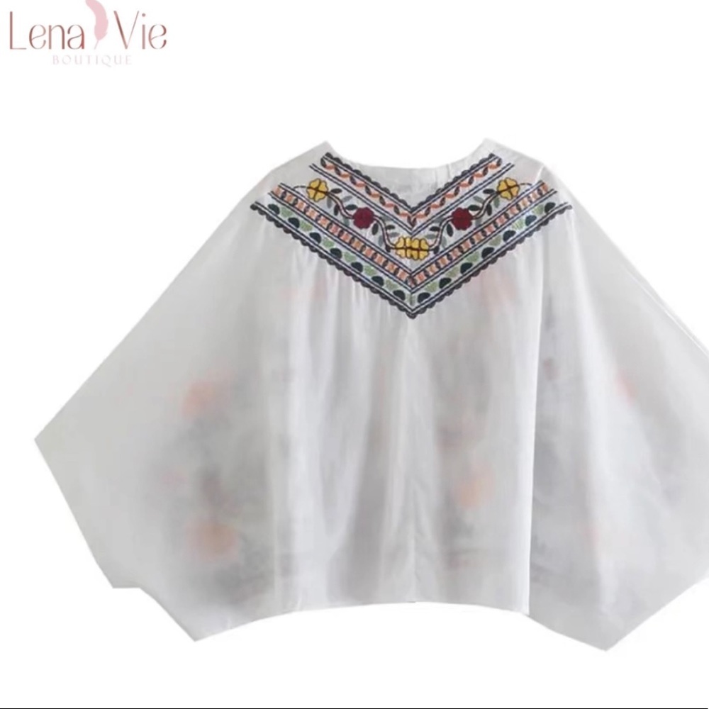 Boho Summer Embroidered Flared Kimono 2 Piece Skirt Set, Cotton Floral Koi Print - Picture 7 of 11